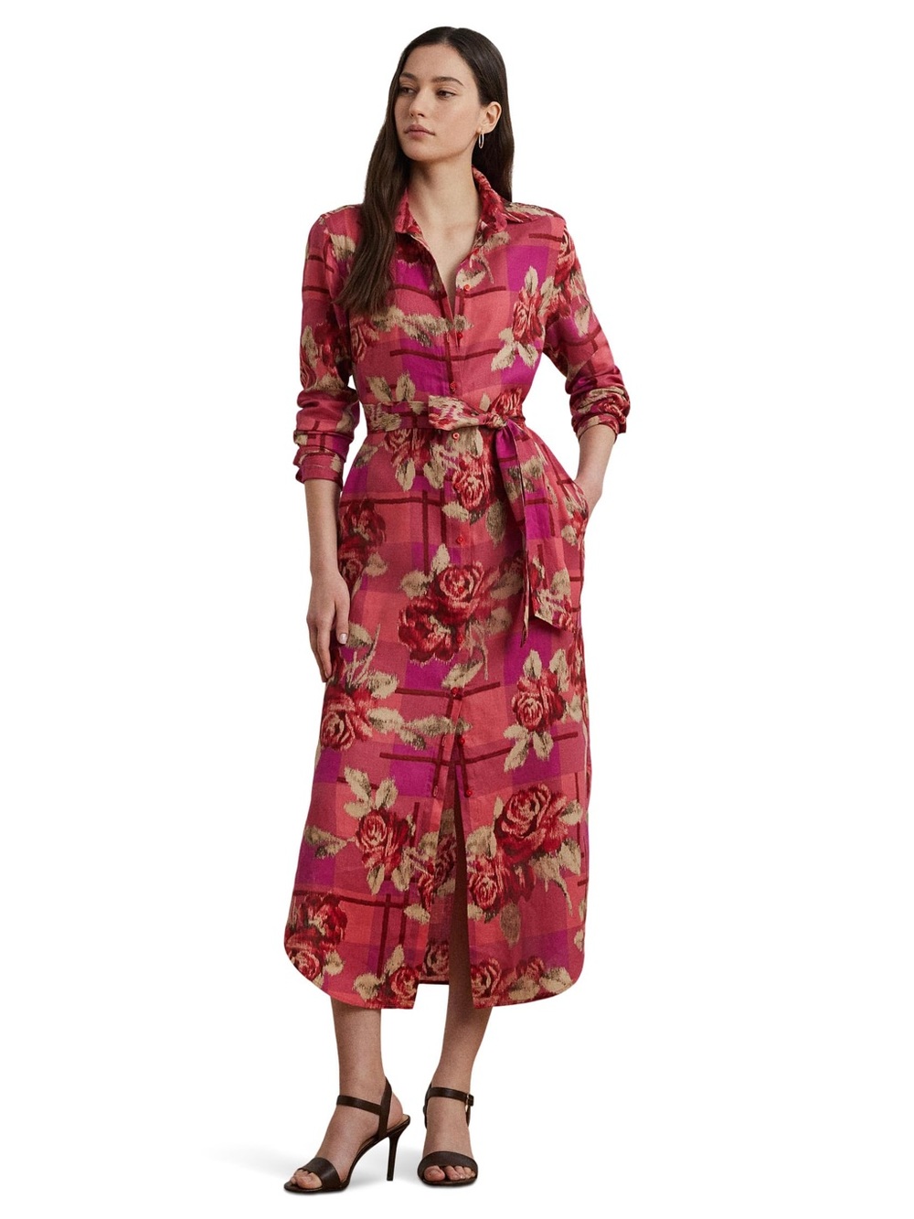 Ralph Lauren Pink and Red Multicolor Button-Up Blouse